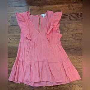 EUC Ladies She + Sky Pink Ruffled Half Sleeve Top/Tunic Size Small